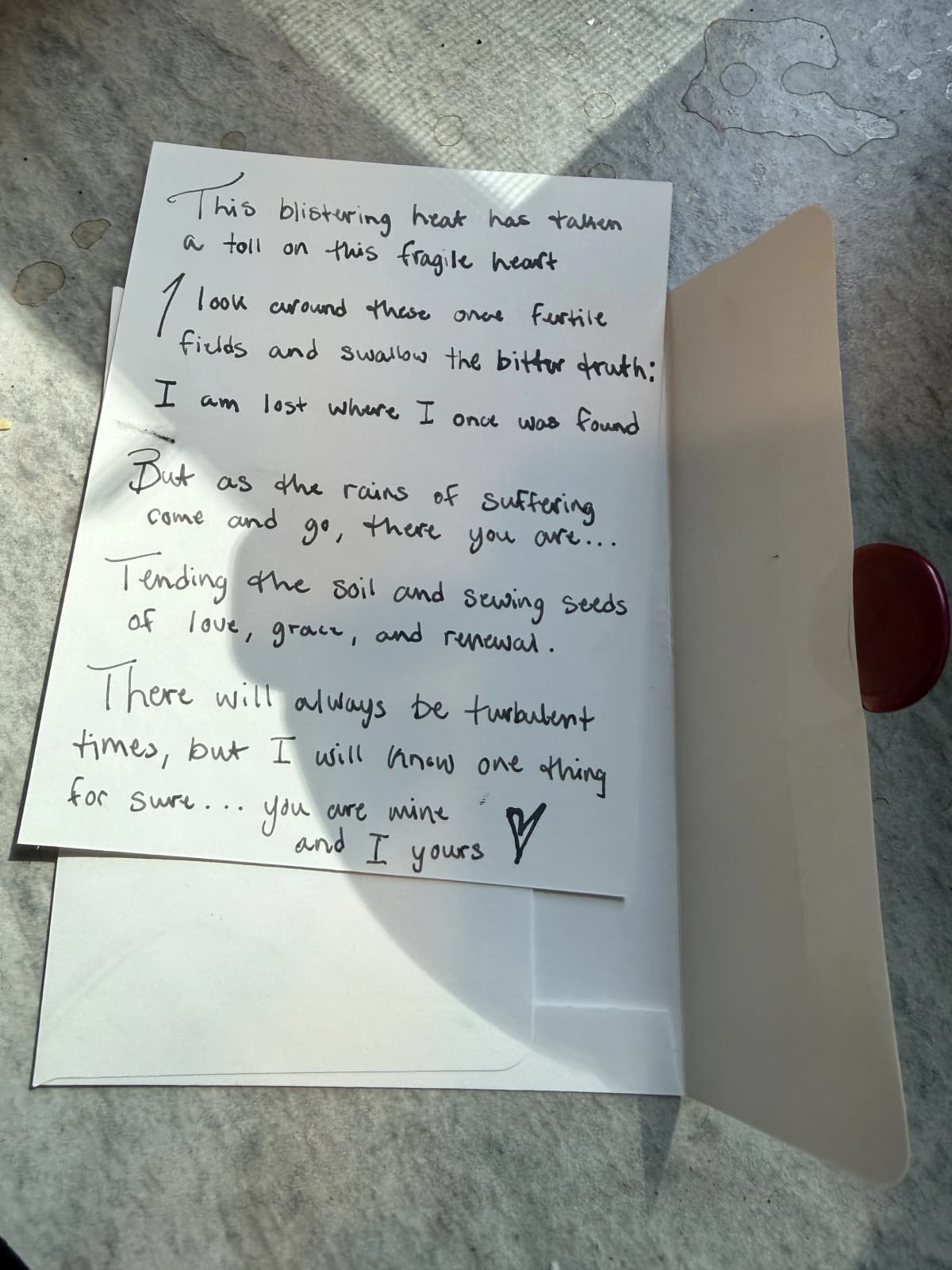 Handwritten poem by Brodie Boyd for Heather Headley